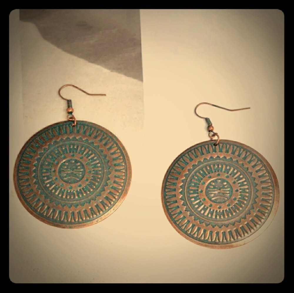 Large Cross Product Bohemian Carved Coin Earrings - Picture 5 of 5
